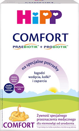 Żywność specjalnego przeznaczenia medycznego, dla niemowląt od urodzenia wzdęcia kolki i zaparcia Comfort Combiotik  HiPP