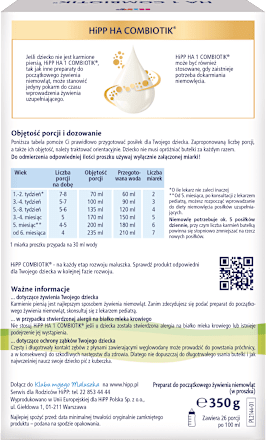 Preparat do początkowego żywienia niemowląt 1 HA Combiotik  HiPP