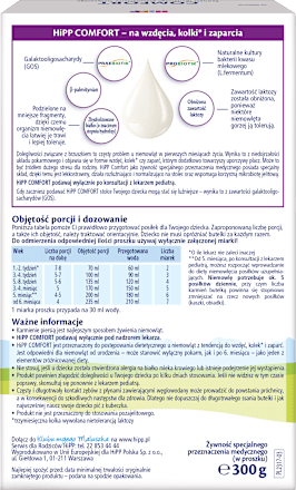 Żywność specjalnego przeznaczenia medycznego, dla niemowląt od urodzenia wzdęcia kolki i zaparcia Comfort Combiotik  HiPP