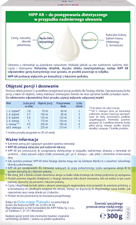 Żywność specjalnego przeznaczenia medycznego AR przeciw ulewaniu  HiPP