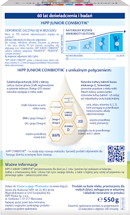 Produkt na bazie mleka 4 Junior Combiotyk, po 2. roku HiPP