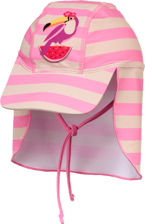 UV Bademütze mit Nackenschutz & Tukan-Motiv, rosa, Gr. 48/49 PUSBLU