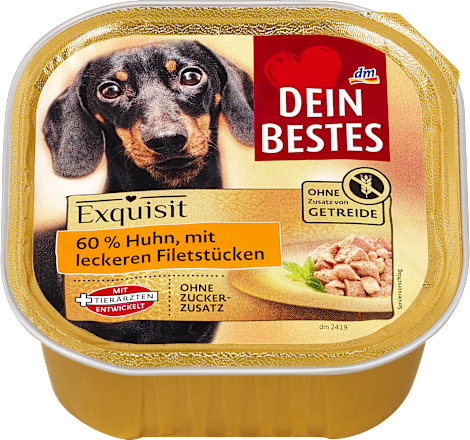 Nasfutter Hund Exquisit 60 % Huhn mit Filetstückchen Dein Bestes