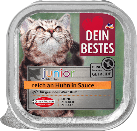 Nassfutter Katze junior reich an Huhn in Sauce Schale Dein Bestes