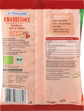 Kindersnack Knabbermix Dinkelbrezel Apfel & Erdbeere ab 3 Jahren dmBio