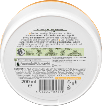Körperbutter Bio-Orangenblüte und Bio-Sheabutter alverde NATURKOSMETIK