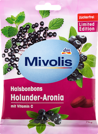 Halsbonbons Holunder-Aronia zuckerfrei Mivolis