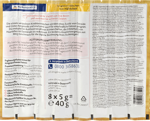 Przekąska dla kota BBQ, z kurczakiem Dein Bestes