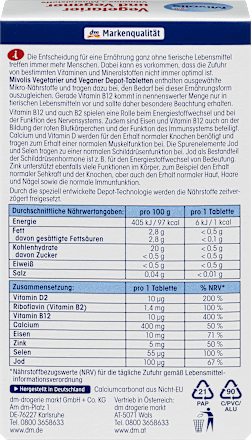 Tabletten Vegetarier und Veganer Vitamine + Mineralstoffe Mivolis