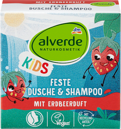 Żel pod prysznic i szampon w kostce dla dzieci, o zapachu truskawki alverde NATURKOSMETIK