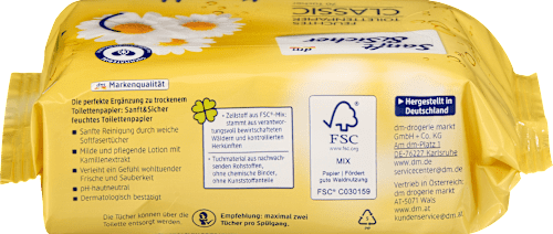 Feuchtes Toilettenpapier Classic Kamille (2x70 Stück) Sanft&Sicher