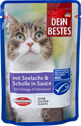 Nassfutter Katze mit Seelachs & Scholle in Sauce, MSC-zertifiziert Dein Bestes