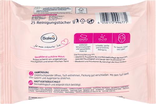 Ošetrujúce vlhčené čistiace utierky na suchú pleť 3v1 Balea