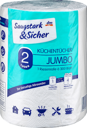 Papírtörlő 2-rétegű, jumbo tekercs, 300 lap Saugstark&Sicher
