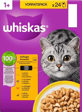 Nassfutter Katze Geflügel Auswahl in Sauce, Adult 1+ Multipack (24x85 g) Whiskas