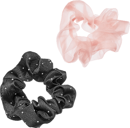 Scrunchies Tüll & Satinoptik rosa, schwarz ebelin