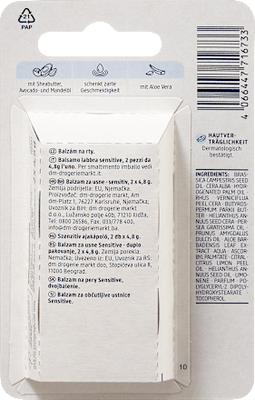Sensitive balzam za usne, 2 x 4,8 g Balea