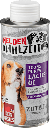 Nahrungsergänzung Hund pures Lachsöl, Heldenmahlzeit Dein Bestes