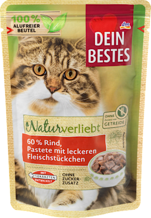 Nassfutter Katze mit Rind,  Naturverliebt Dein Bestes