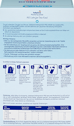 Anfangsmilch Pre von Geburt an babylove