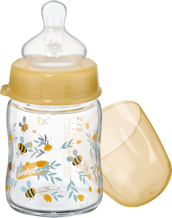 Babyflasche aus Glas Weithals 120 ml, gelb babylove