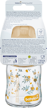 Babyflasche aus Glas Weithals 120 ml, gelb babylove