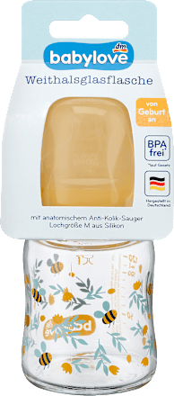 Babyflasche aus Glas Weithals 120 ml, gelb babylove