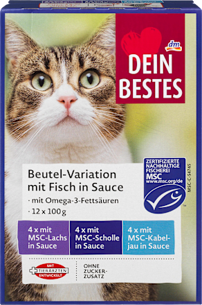 Teljes értékű eledel felnőtt macskák számára, halas mix szószban Dein Bestes