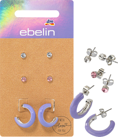 Połączenie kolczyków w kolorze srebrnym z fioletowymi kreolami J23 ebelin