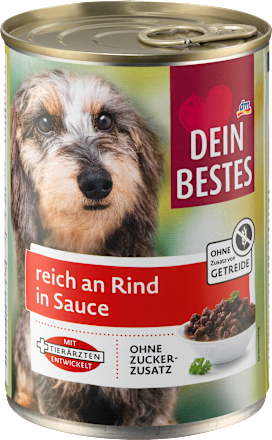 Nassfutter Hund reich an Rind in Sauce Dein Bestes