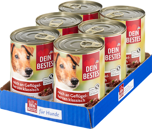 Nassfutter Hund reich an Geflügelherzen, Multipack (6x400 g) Dein Bestes