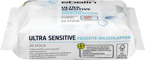Vlažne krpice za pranje za osjetljivu kožu Ultra Sensitive ebelin