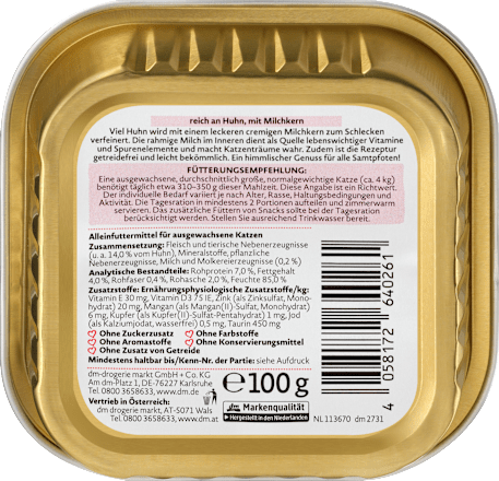 Nassfutter Katze reich an Huhn mit Milchkern, Himmlisch Dein Bestes