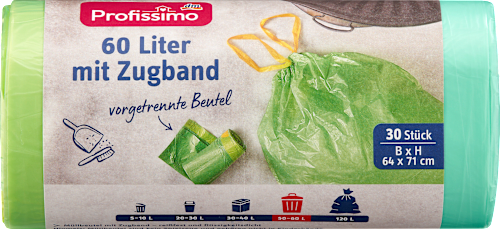 Szemeteszsák zárószalaggal, 60 literes Profissimo