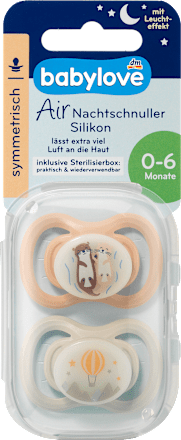 Schnuller Air Nacht Silikon symmetrisch, braun/grau, Gr.1, 0-6 Monate babylove