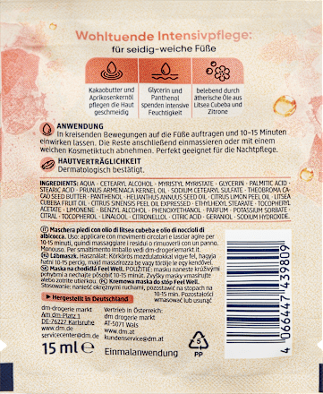 Maschera piedi Feel Well con litsea cubeba e olio di nocciolo di albicocca Balea