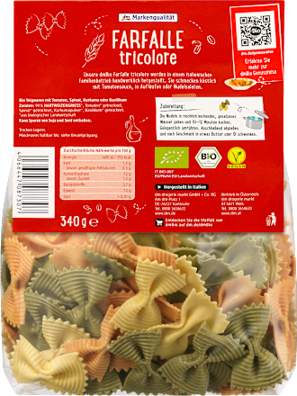Nudeln, Farfalle tricolore dmBio