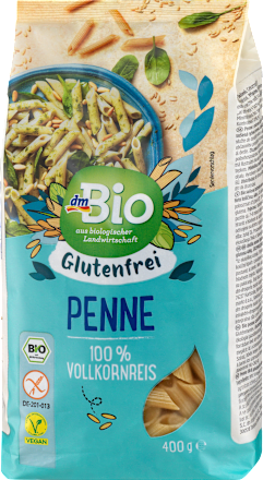 Nudeln, Penne aus Vollkornreis, glutenfrei dmBio