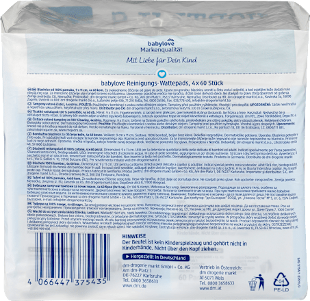 Bombažne blazinice za čiščenje kože, 4 x 60 kosov babylove