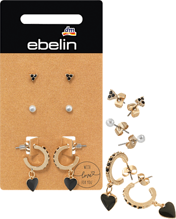 Zestaw kolczyków w kolorze złotym z perełkami i zawieszką w kształcie serca J23 ebelin