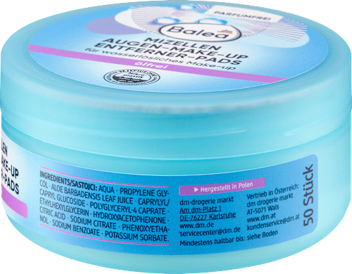 Szemfesték-eltávolító korongok vízálló sminkhez, olajmentes Balea