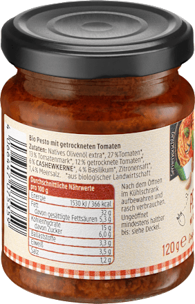 Pesto, Rosso mit sonnengetrockneten Tomaten, vegan dmBio