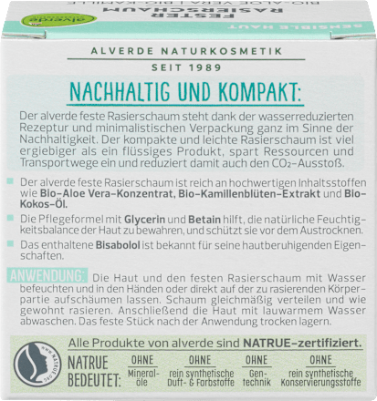 Fester Rasierschaum Bio-Aloe Vera, Bio-Kamille  alverde NATURKOSMETIK
