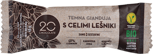 Bio temna gianduja s celimi lešniki 20 Chocolate