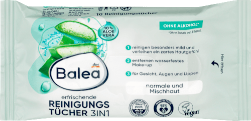 Osviežujúce čistiace utierky s 10 % Aloe vera 3v1 Balea