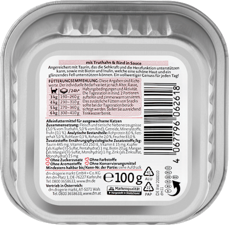 Mokra karma dla kota, wołowina i indyk w sosie Dein Bestes