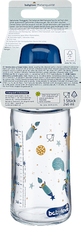 Babyflasche Weithals aus Glas, blau, von Geburt an, 240 ml babylove