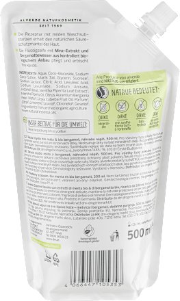 Flüssigseife Bio-Minze & Bio-Bergamotte Nachfüllpack alverde NATURKOSMETIK