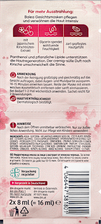 Gesichtsmaske Cherry Dream (2x8 ml) Balea