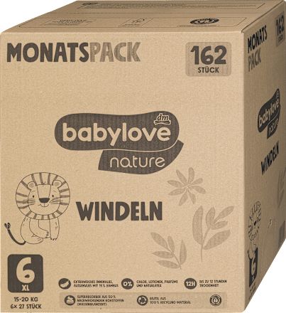 Pelenka nature, XL, 6-os méret (15-20 kg), havi csomag babylove nature